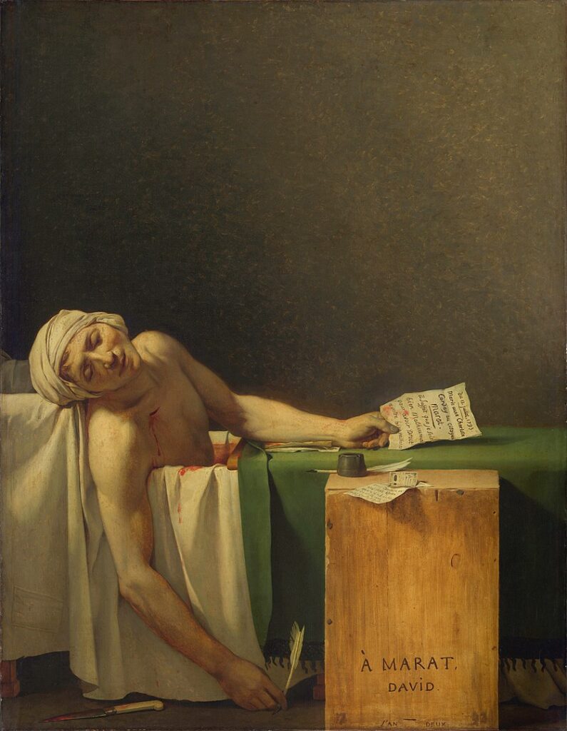 Muerte de Marat, de Jacques-Louis David. Una figura presente en la lucha entre jacobinos y girondinos.