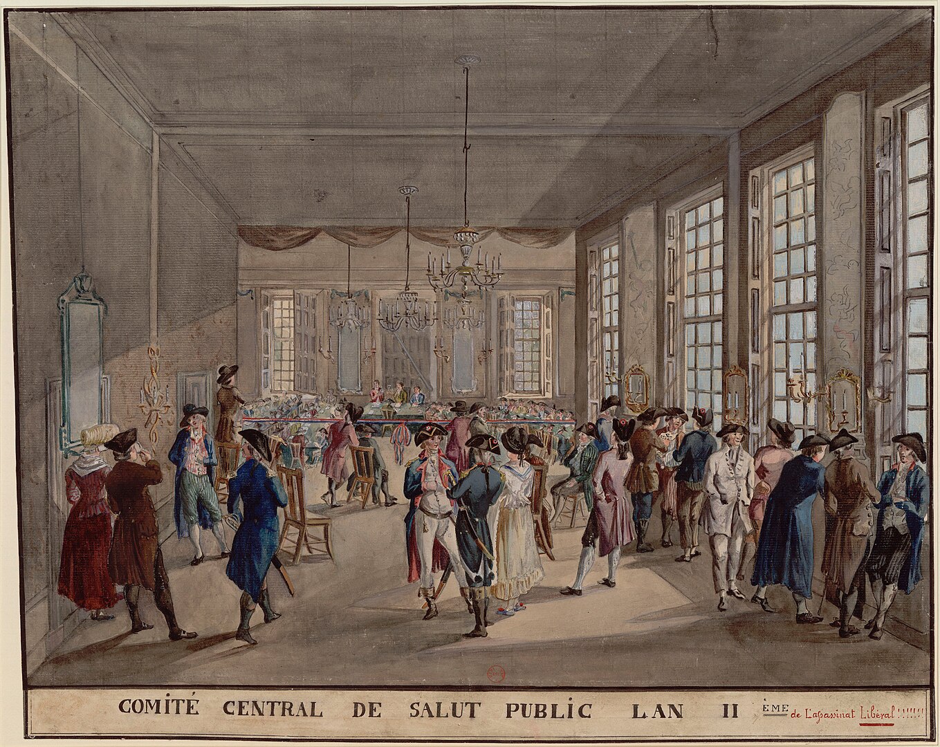 El Comité de Salvación Pública, el año II". Acuarela anónima de la Bibliothèque Nationale de France, en París