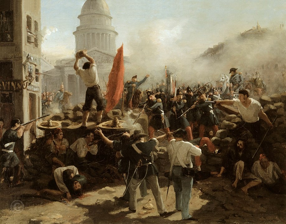 Barricada en París en febrero de 1848, por Horace Vernet. Segunda República francesa.