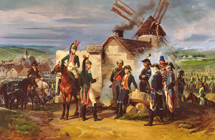 El duque de Chartres en Valmy, 1792, Éloi Firmin Féron, 1848, Ministerio de Defensa (Francia). El duque de Chartres (más tarde rey Luis Felipe de Orleáns) y su hermano, el duque de Montpensier, informa sobre la batalla de Valmy al mariscal Rochambeau cerca del molino de Saint-Sauve, el 20 de septiembre de 1792.