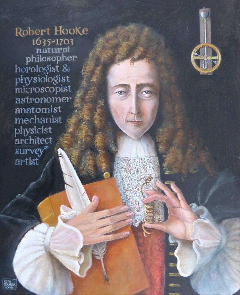 Retrato memorial de Robert Hooke con un barómetro.