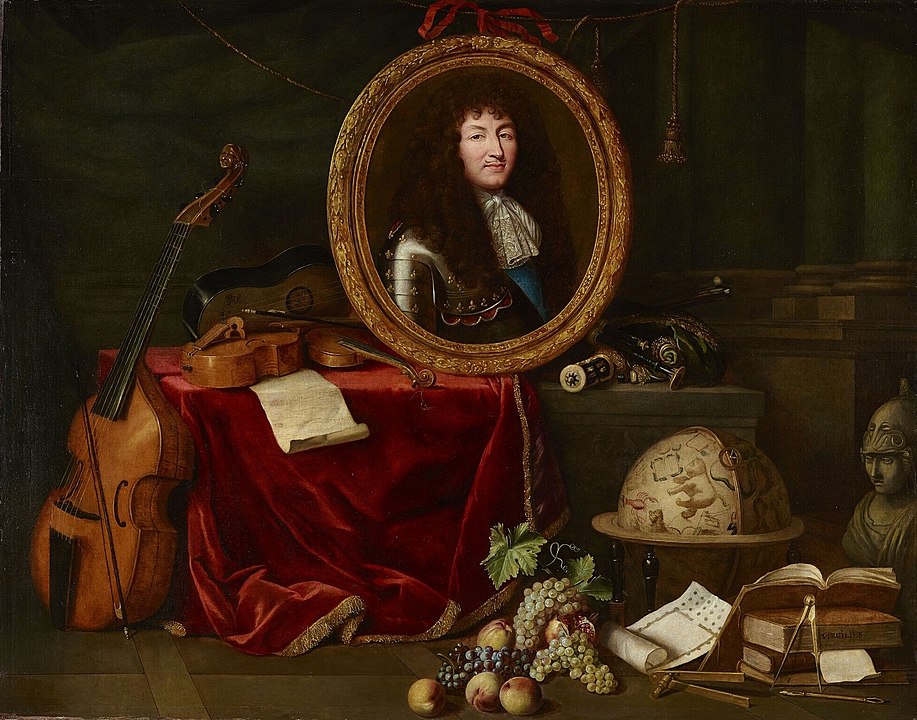 Pintura de 1667 que representa a Luis XIV como mecenas de las bellas artes