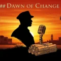 Silueta de líder revolucionario cubano contra puesta de sol tropical con símbolos de poder político.
