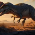 Indosuchus, teropodo carnívoro de cresta distintiva en postura de caza en el Cretácico de India.