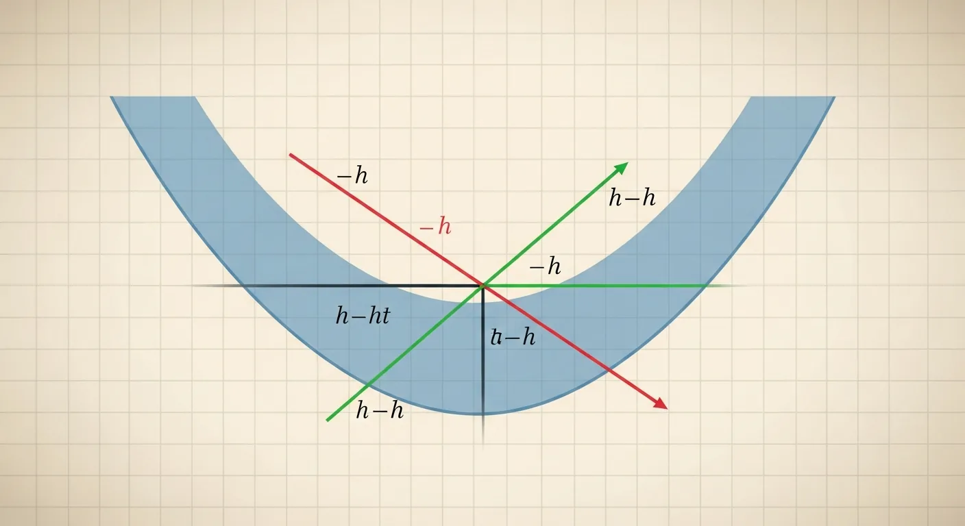 Curva con recta secante y tangente, intervalo h decreciente, concepto de derivada.
