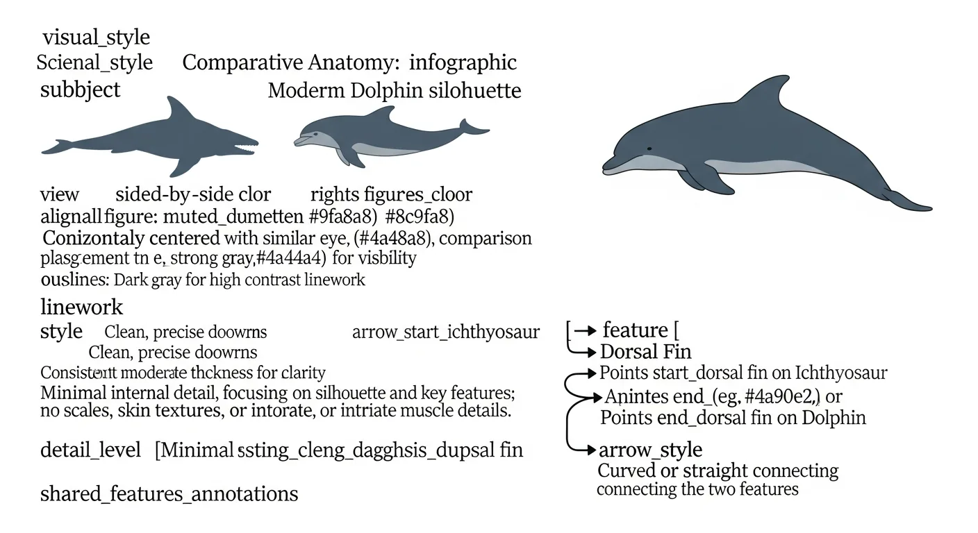 Comparativa anatómica: silueta de ictiosaurio y delfín moderno mostrando convergencia evolutiva.