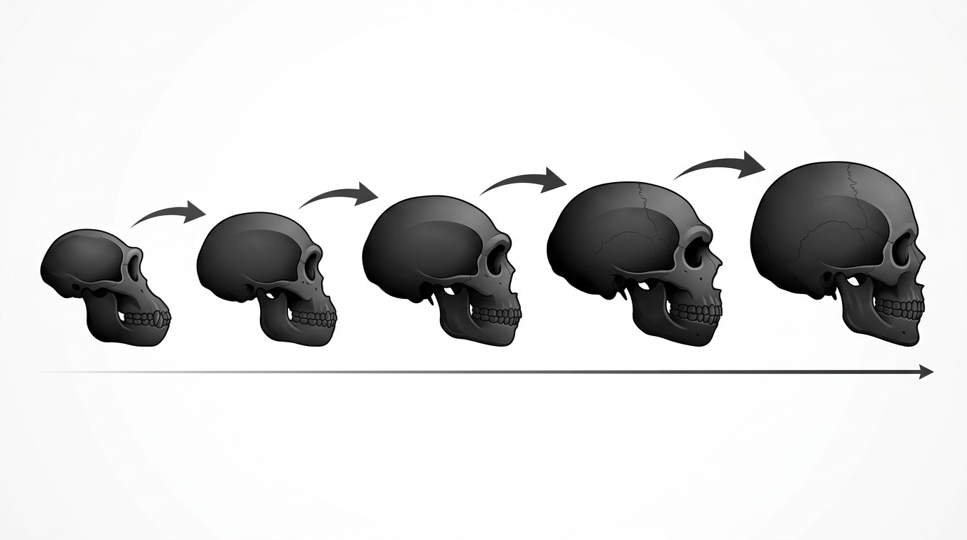 Evolución humana: línea temporal de cinco especies homínidas con fechas en millones de años.
