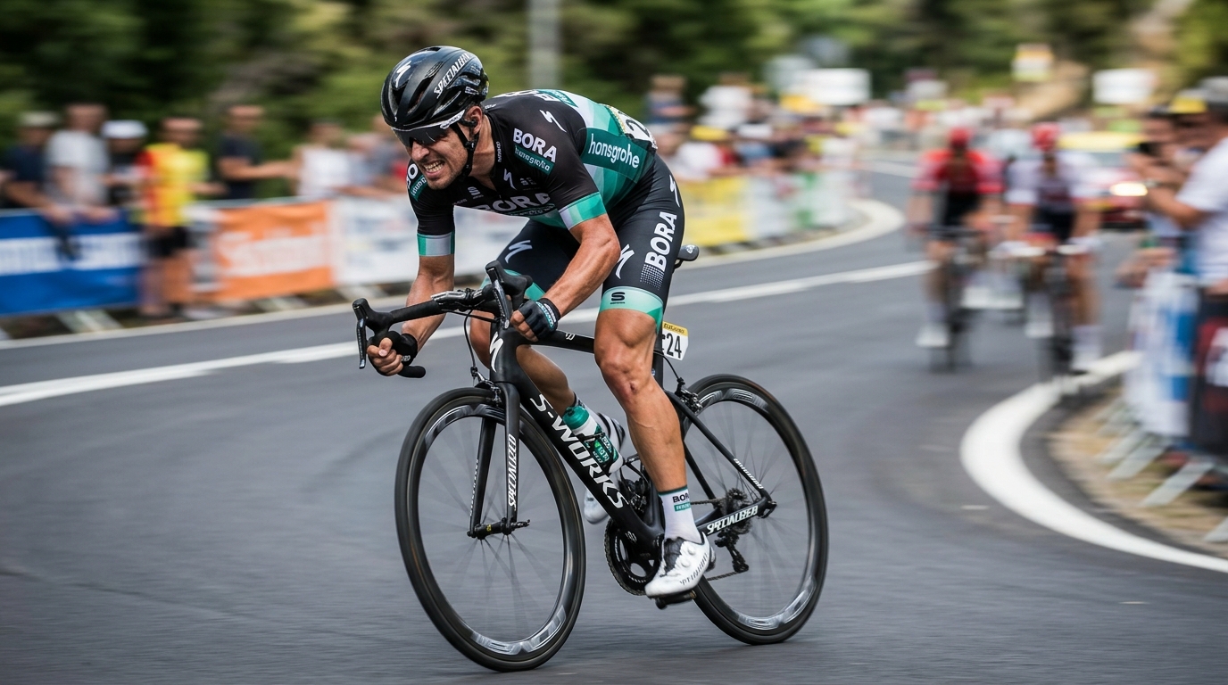 Ciclista en sprint máximo: ejemplo visual de potencia y energía en movimiento.